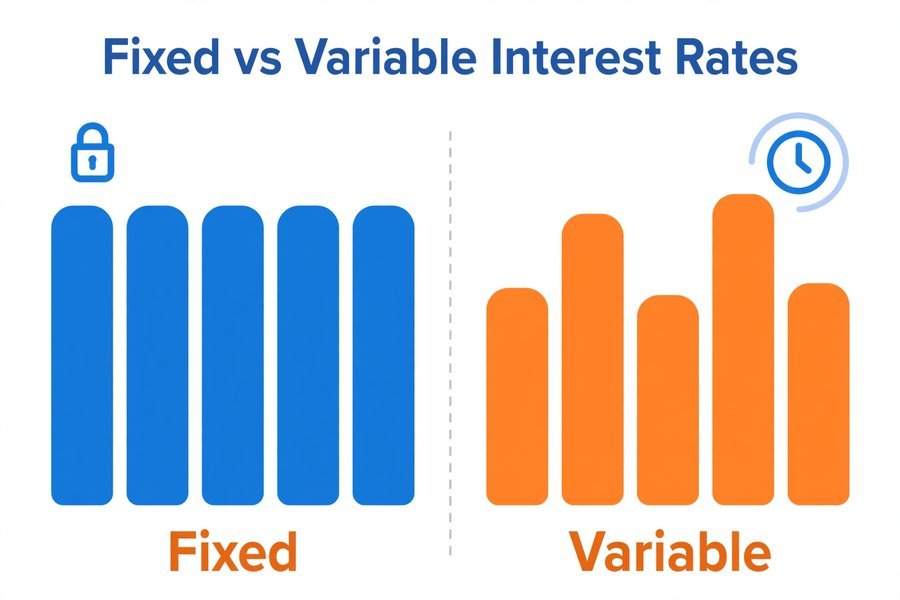 Infographic comparing equal fixed monthly payment bars with varying variable payment bars