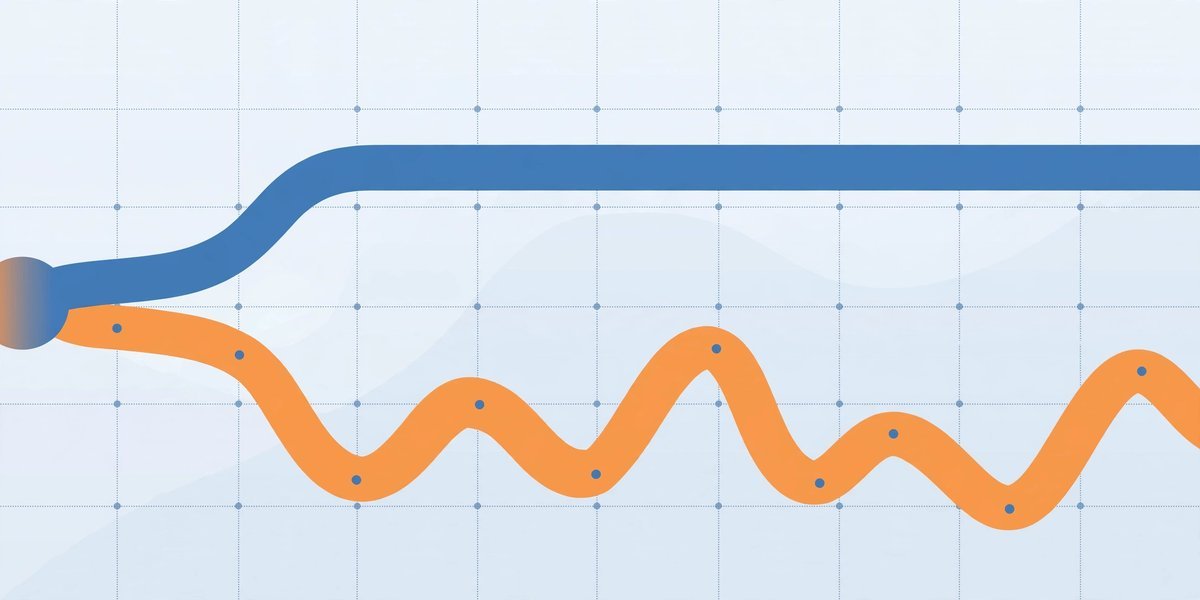 Illustration of a steady straight line and a wavy line on a chart, symbolizing fixed vs variable interest rates