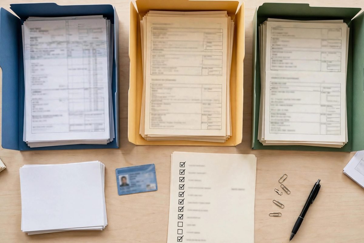 Organized loan application documents with checklist and ID