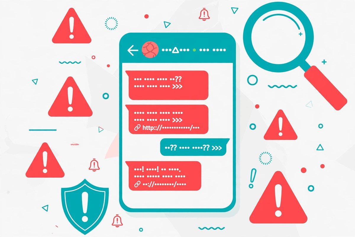 Smartphone showing suspicious loan text messages with warning icons