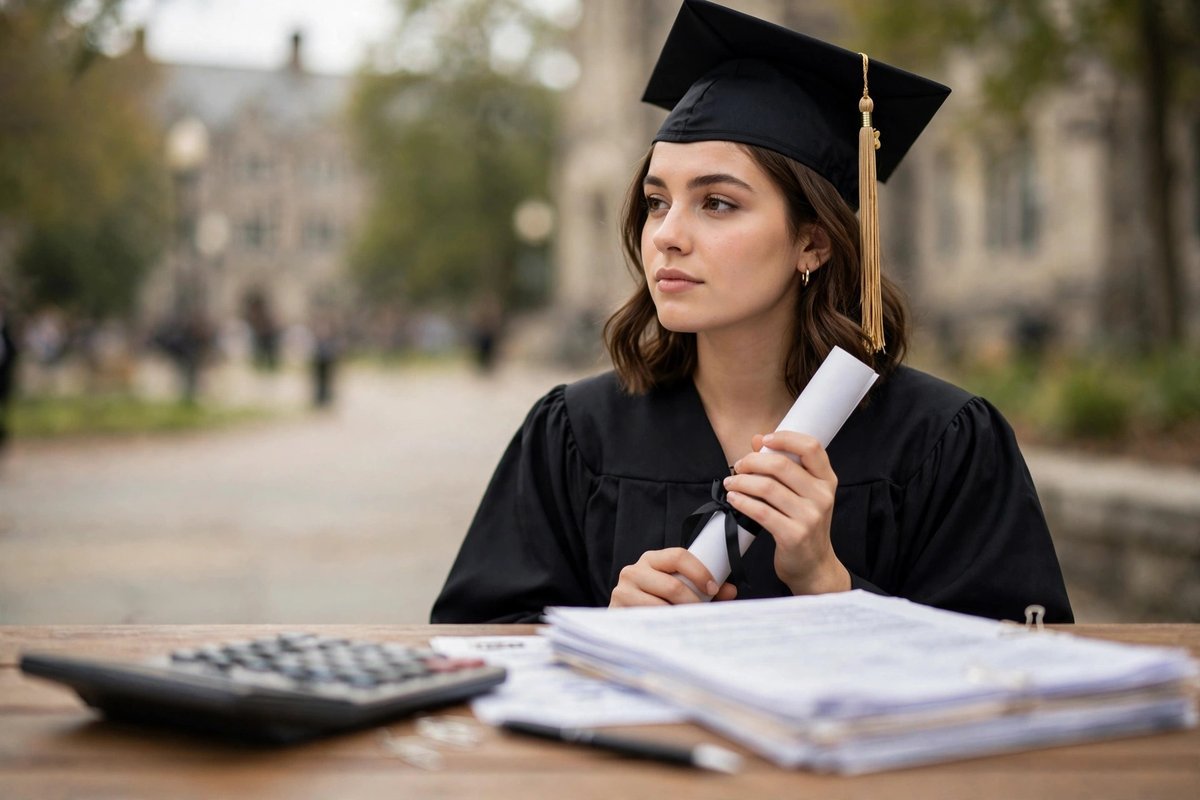 Graduate with diploma and student loan documents